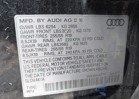 2017 Audi Q7 2.0T Premium from USA, damaged, VIN WA1AHAF75HD041617
